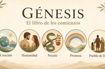 Infografía sencilla sobre los comienzos principales en el libro de Génesis