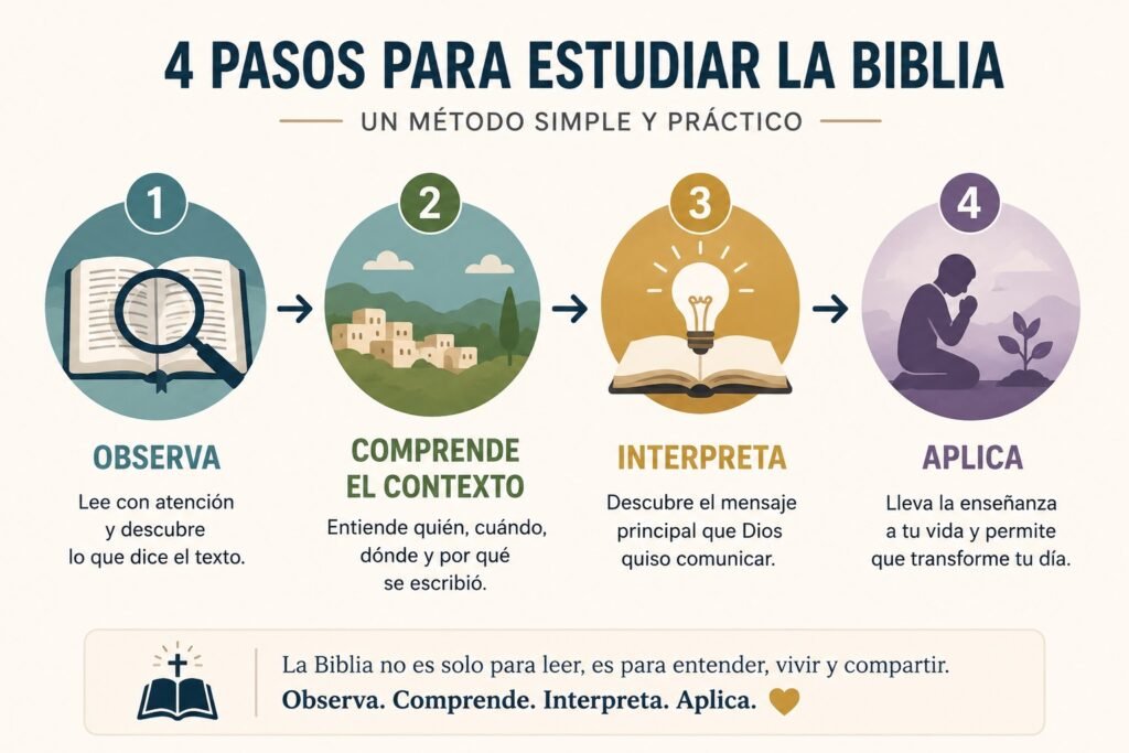Cuatro pasos para estudiar la Biblia observar contexto interpretar y aplicar